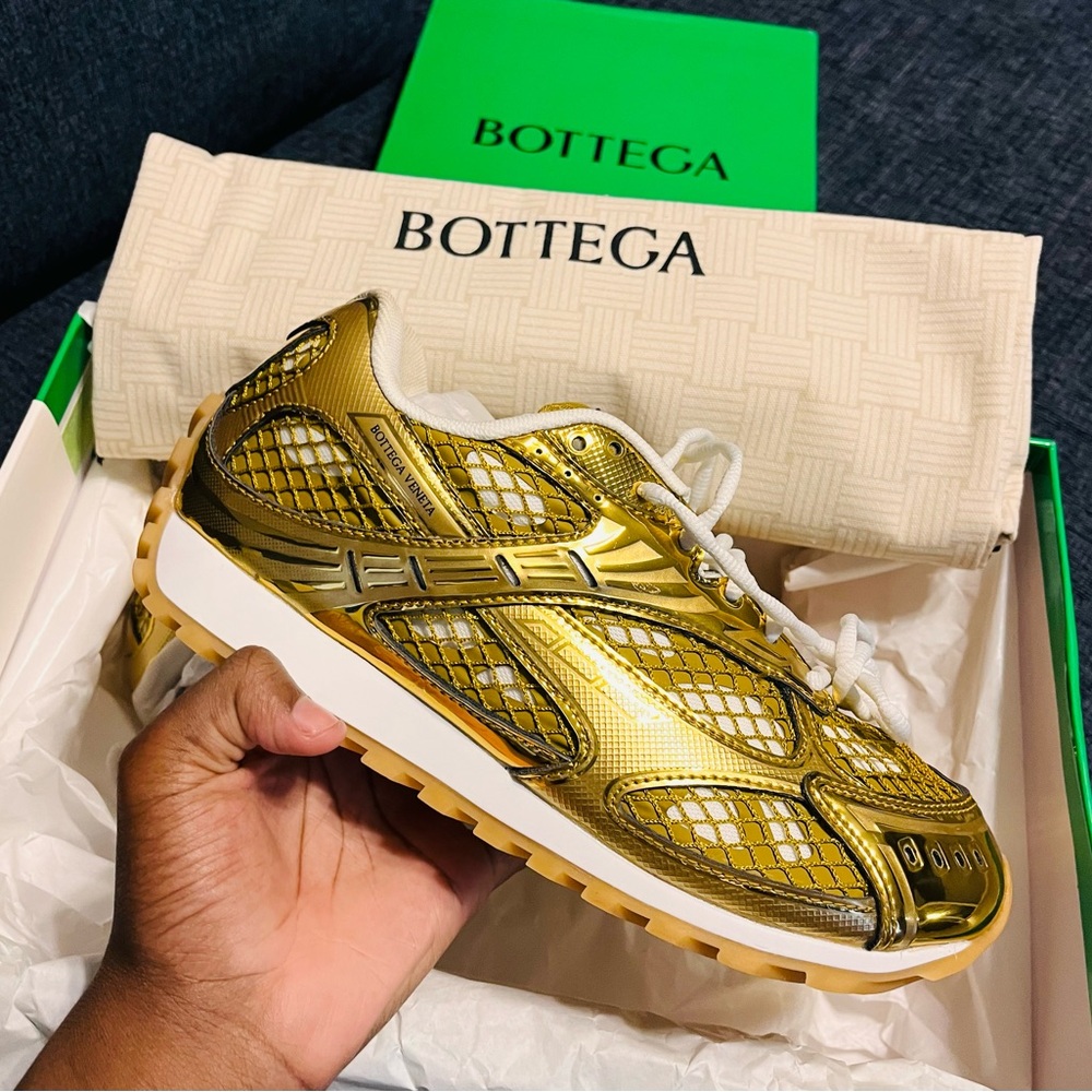 Bottega Veneta Gold and White Sneakers